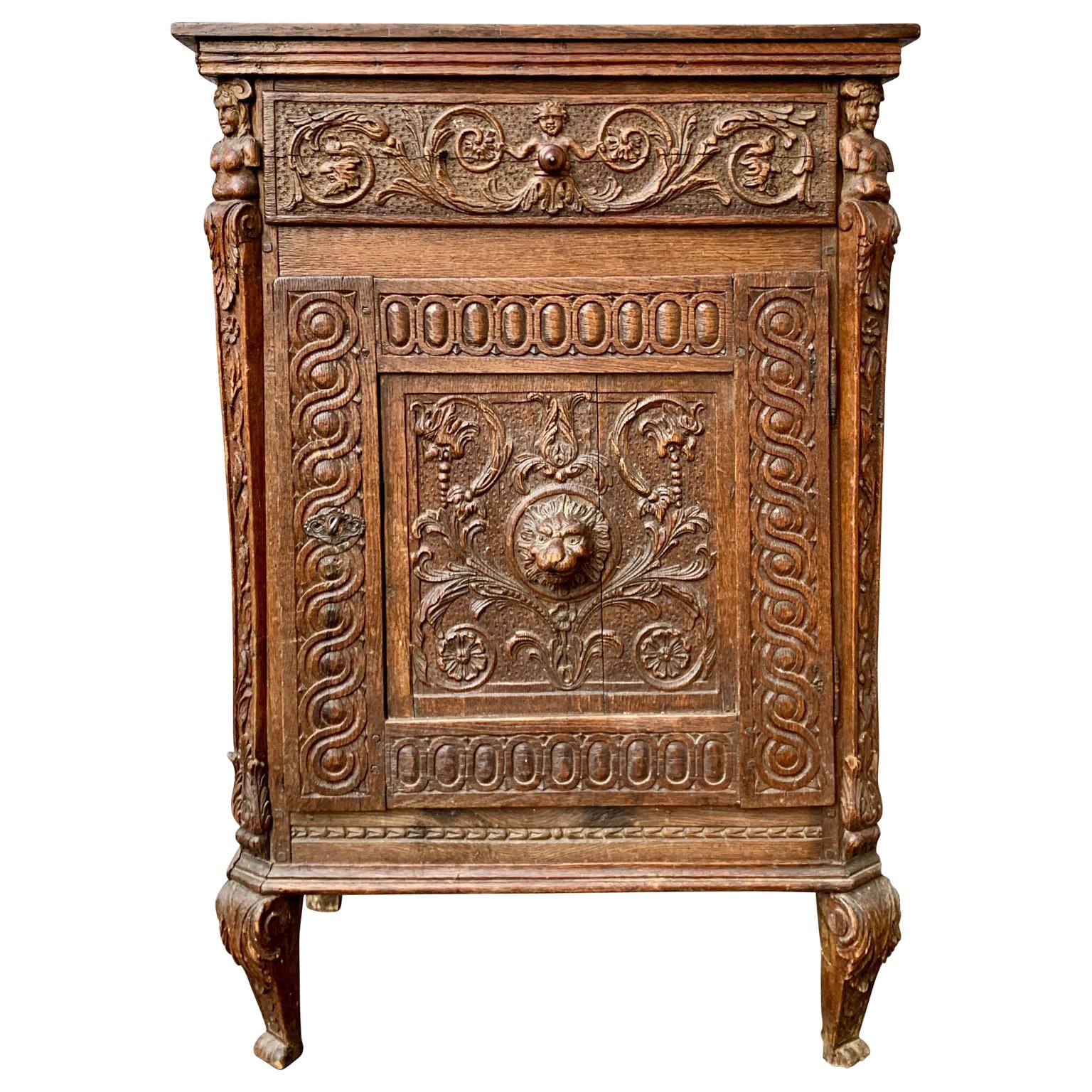 Small French 17th Century Baroque Cabinet In Oak For Sale