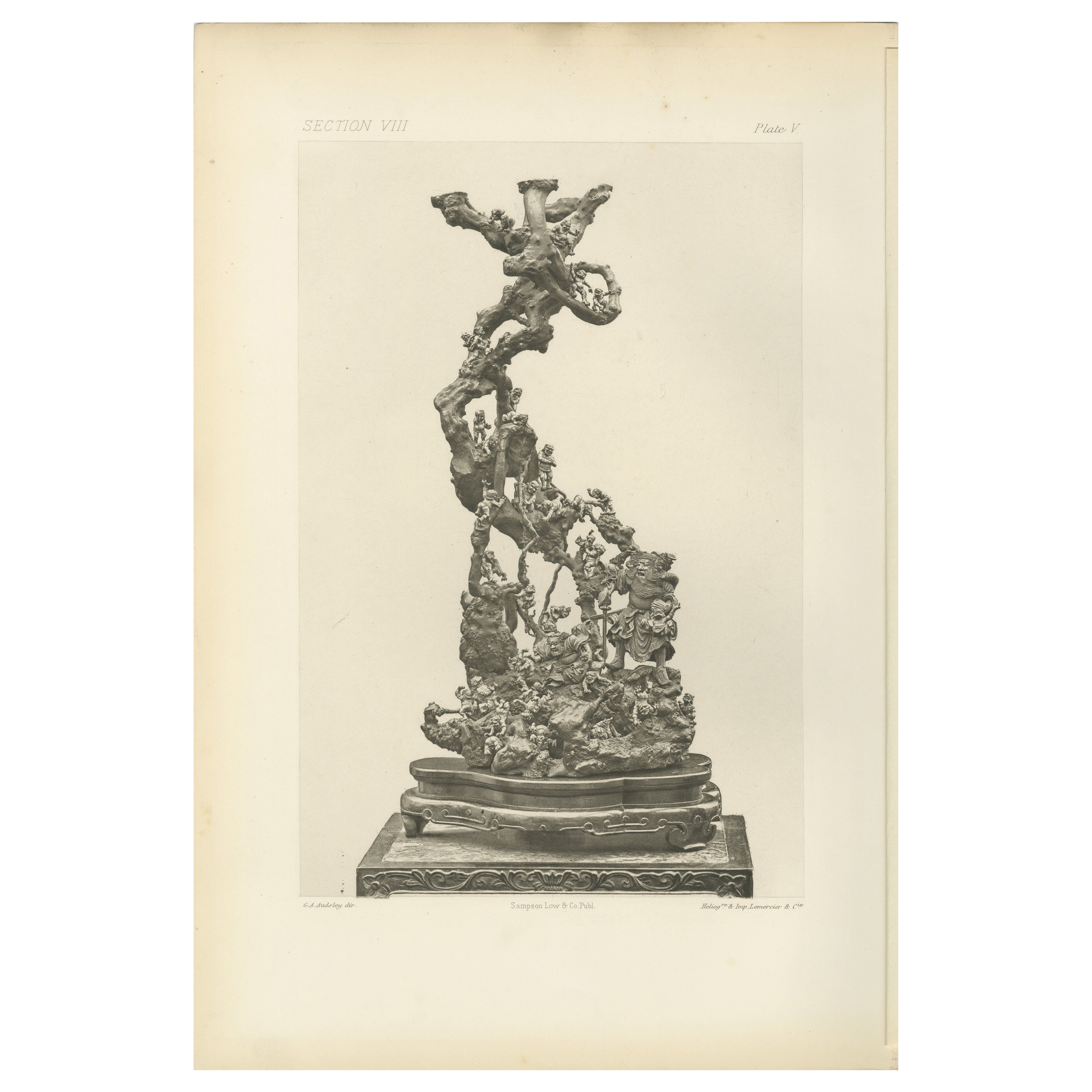Verschnörkelte japanische Skulptur mit mythologischen und volkstümlichen Figuren, 1884