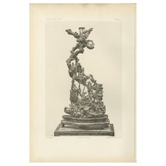 Ornate Japanese Sculpture Depicting Mythological and Folkloric Figures, 1884