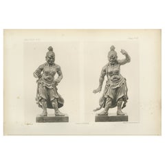 Monochrome Litho of Imposing Statues of Traditional Japanese Guardian Deities