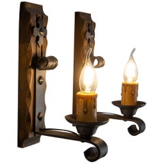 Paire d'appliques en pin et fer forgé Lights françaises, 1960