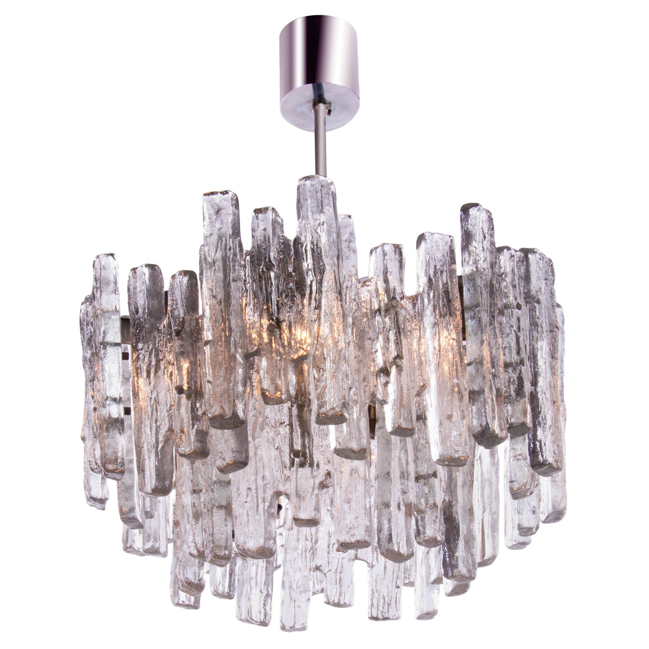 Kalmar 20" Chandelier Frosted Murano Glass & Nickel, Austria 1960s