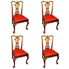Set of Four Antique English Mahogany "Signed" Chippendale Style Chairs