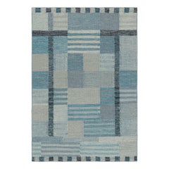 Rug & Kilim’s Scandinavian Style Rug in Blue and Gray with Geometric Patterns