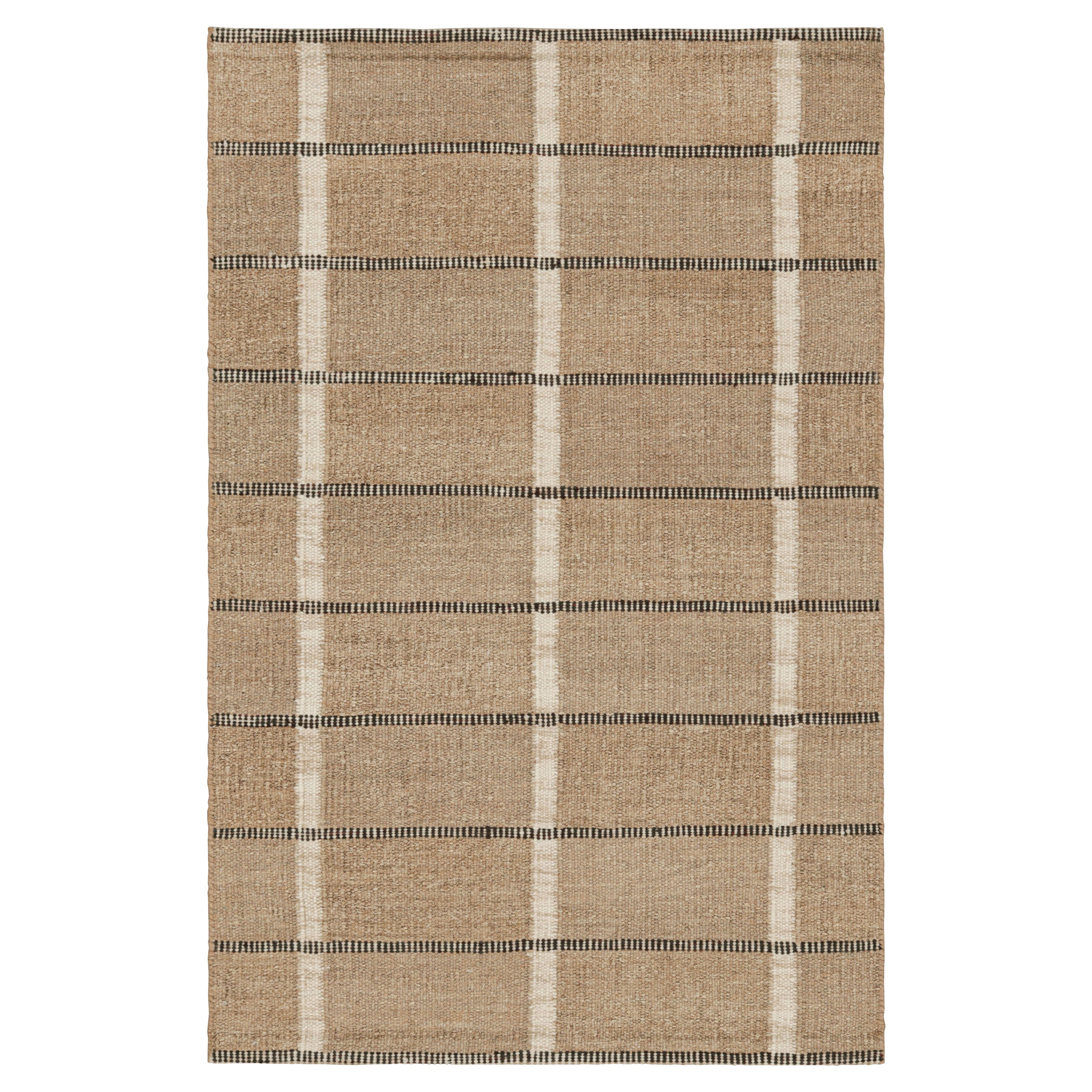 Rug & Kilim’s Scandinavian Style Rug In Beige-Brown with Black and White Stripes
