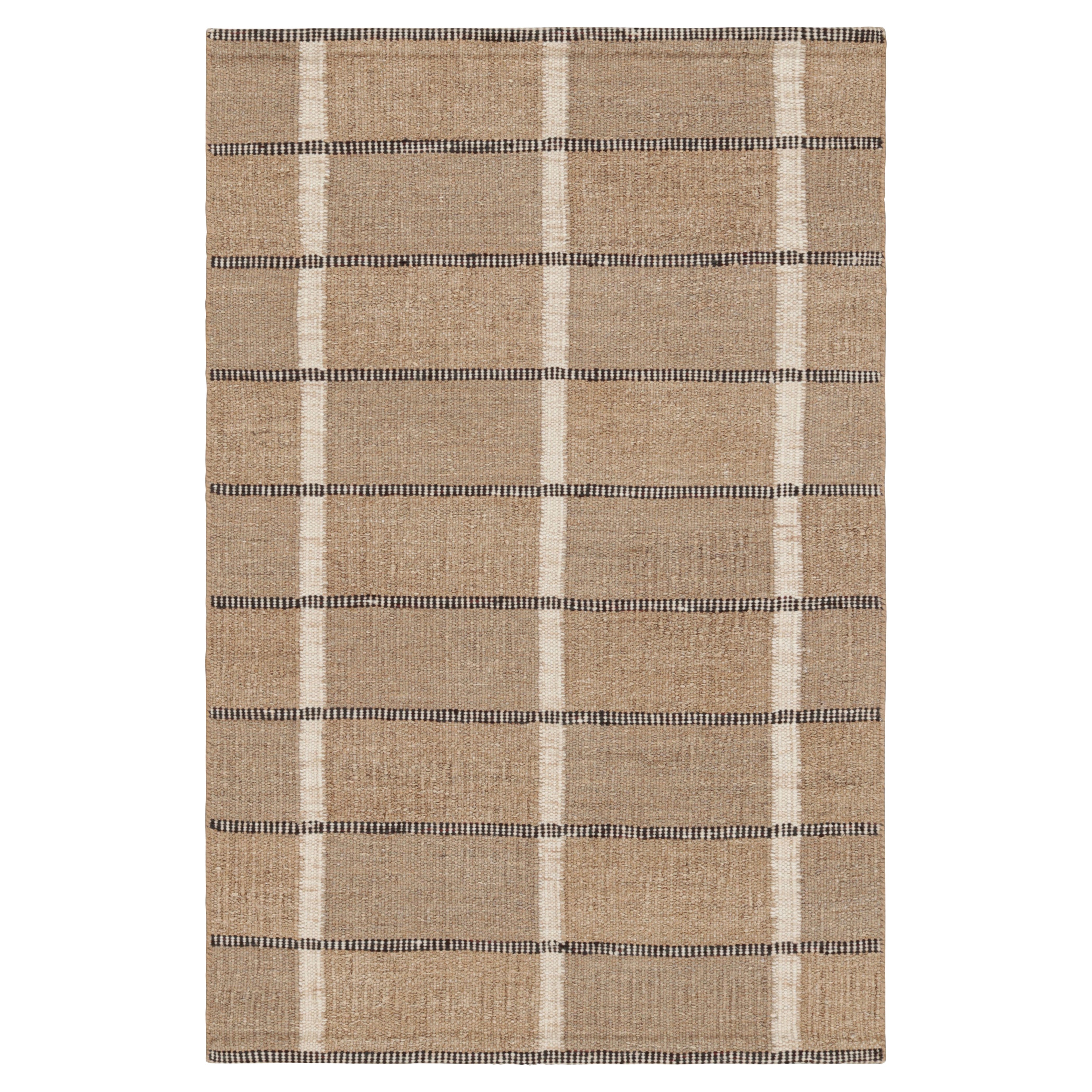 Rug & Kilim’s Scandinavian Style Rug In Beige-Brown with Black and White Stripes