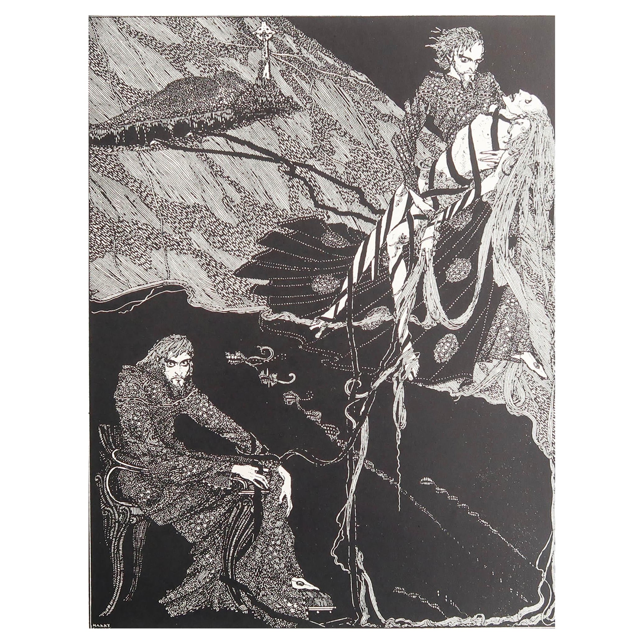 Stampa originale d'epoca di Harry Clark da "Mistero e immaginazione" di Poe del 1935