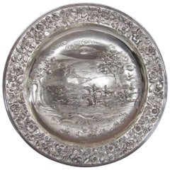 Huge Antique English Geo. IV Cast Sterling Sideboard Dish or Charger, Hunt Scene