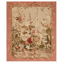 Rug & Kilim's European Cream Pink and Green Wool Floral Tapestry (Tapisserie florale en laine crème, rose et verte)