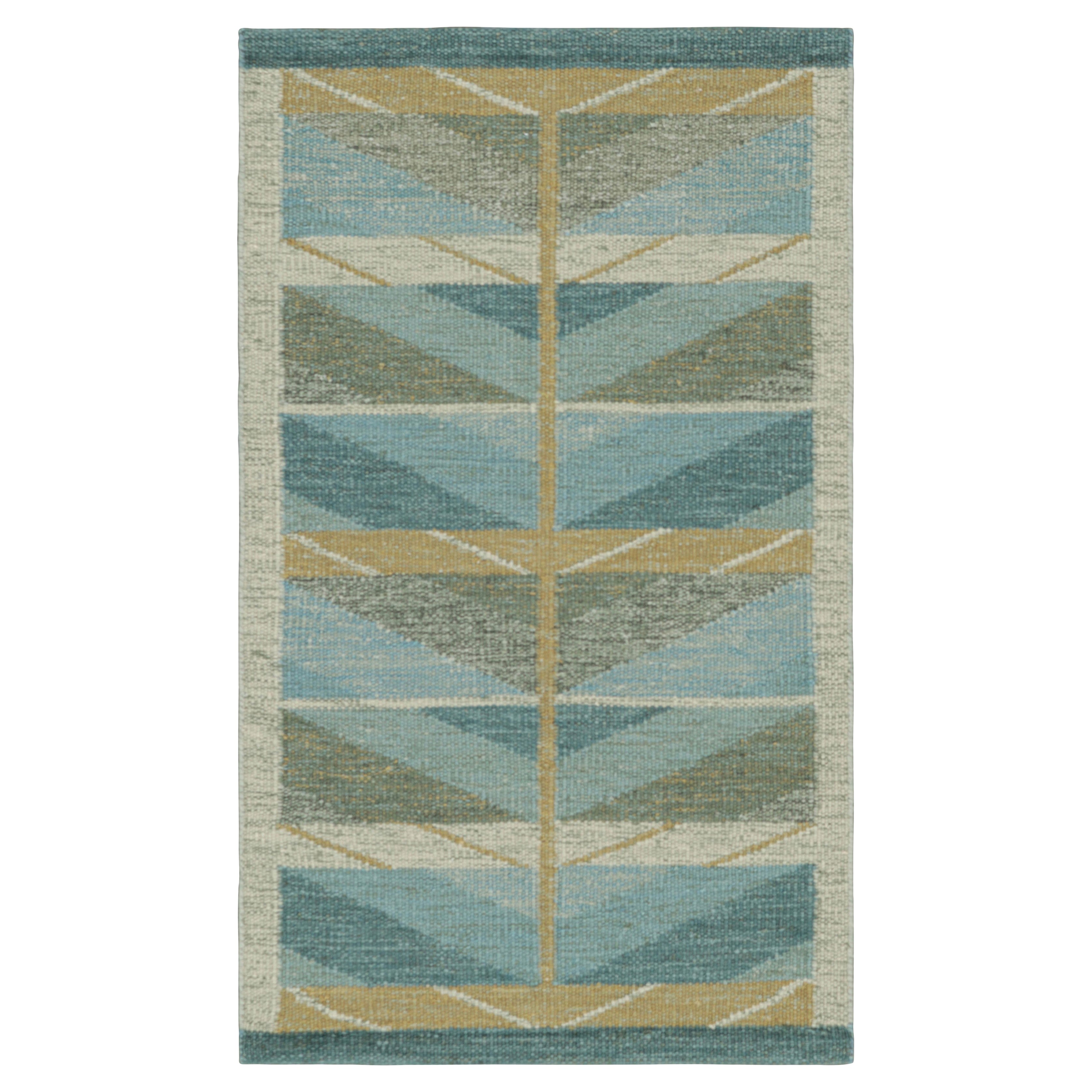 Rug & Kilim’s Scandinavian Style Rug in Blue and Green with Chevron Patterns