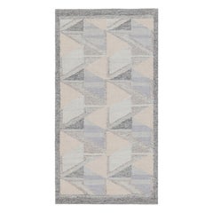 Rug & Kilim’s Scandinavian Style Runner Rug, Blue and Cream Geometric Pattern