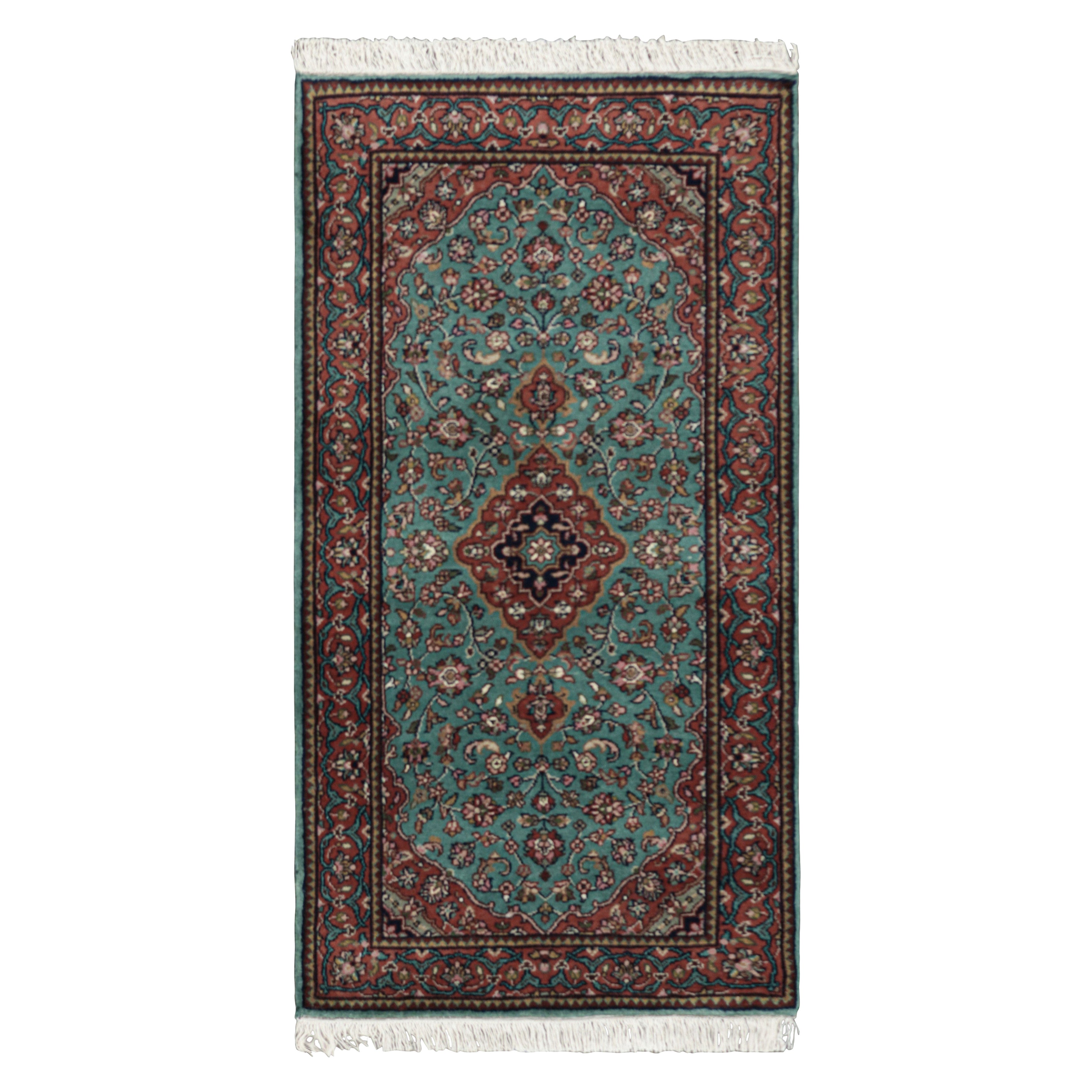 Rug & Kilim’s Kashan Style Runner Rug in Red and Blue with Geometric Patterns For Sale