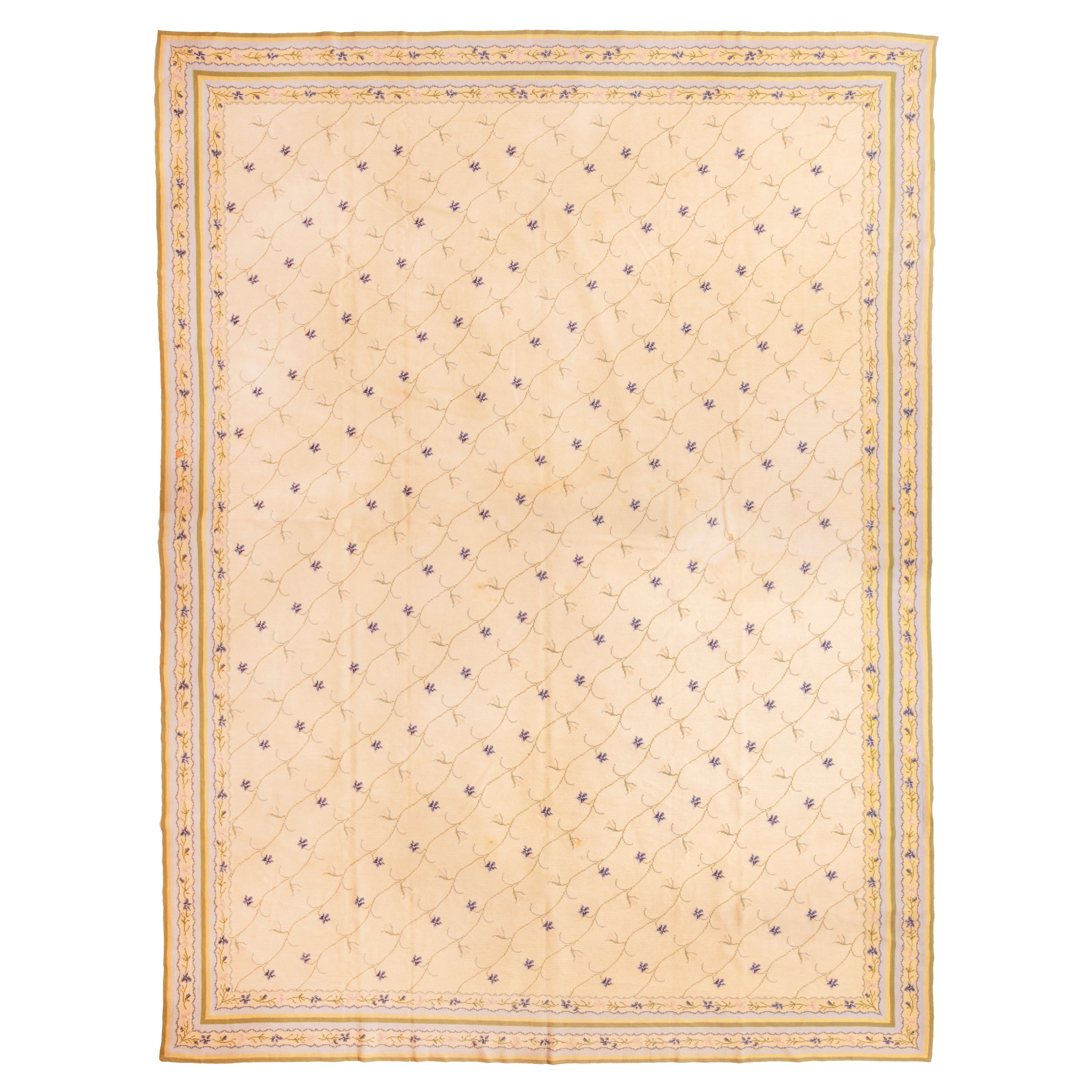 Rug & Kilim European Style Needlepoint Rug in White and Yellow Floral Pattern