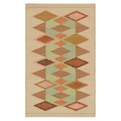 Rug & Kilim’s Scandinavian Style Rug in Beige, Green and Blue Geometric Pattern