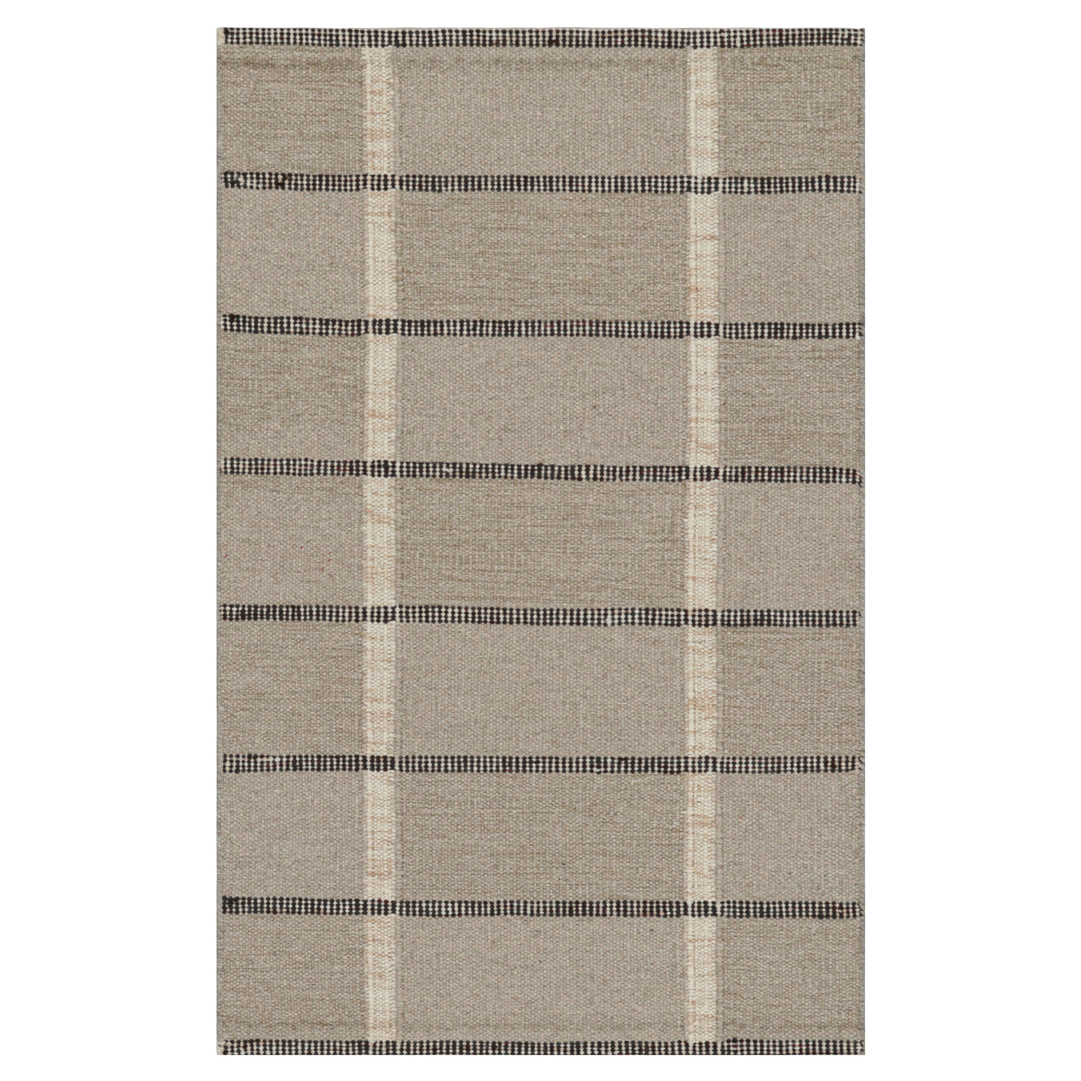 Rug & Kilim’s Scandinavian Style Rug In Gray with Black and White Stripes For Sale