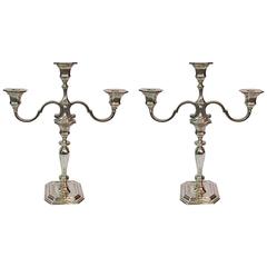 Pair of Tiffany & Co. Sterling Silver Geo. III Style Three-Light Candelabra