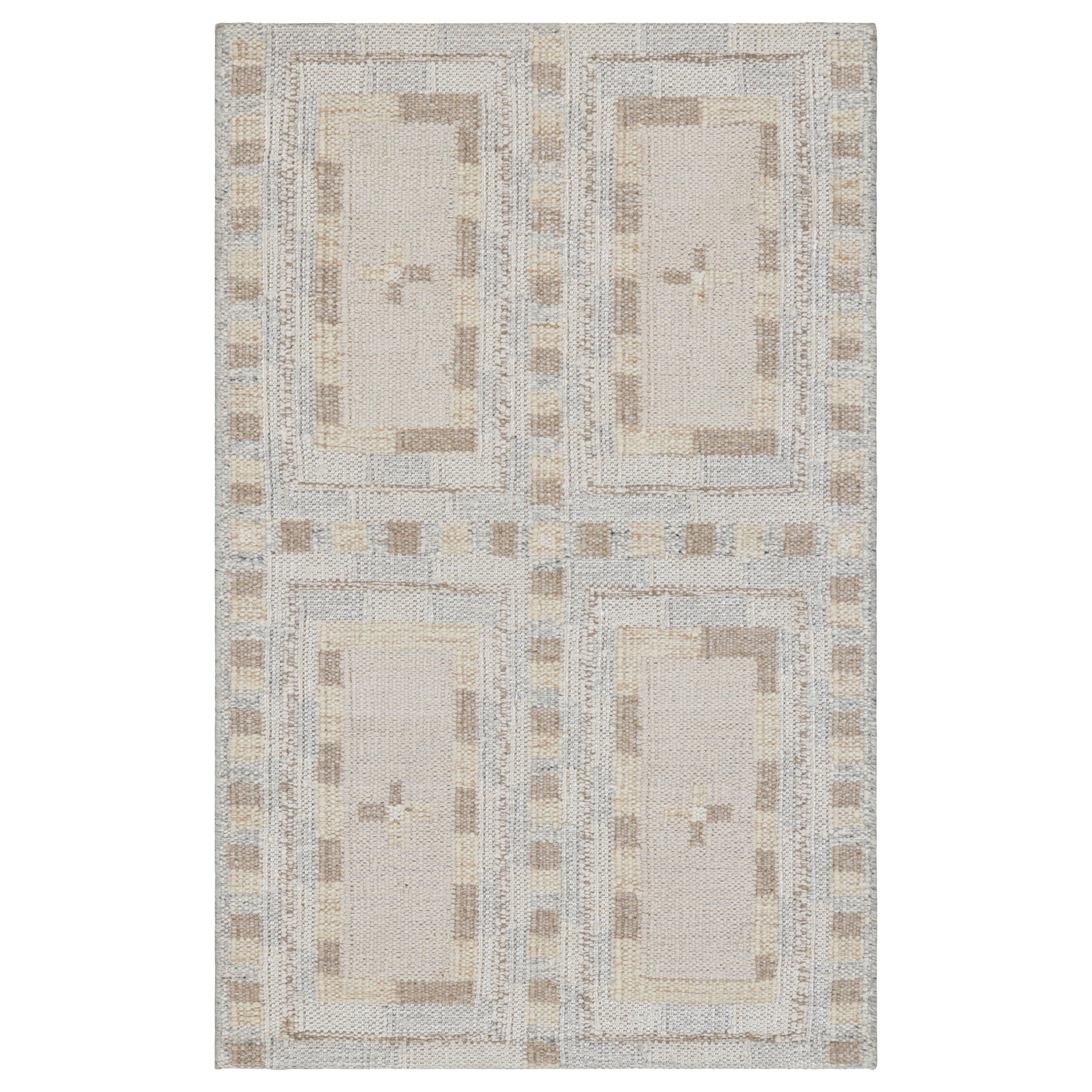 Rug & Kilim’s Scandinavian Style Rug with Ice Blue and Beige Geometric Patterns