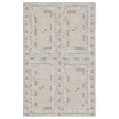Rug & Kilim’s Scandinavian Style Rug with Ice Blue and Beige Geometric Patterns