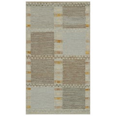 Rug & Kilim's Scandinavian Style Rug in Beige-Brown and Blue Geometric Patterns