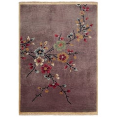 Rug & Kilim's Gift-Size Chinese Art Deco Style Rug in Purple with Floral Pattern (Rug & Kilim's Gift-Size Chinese Art Deco Style Rug in Purple with Floral Pattern)