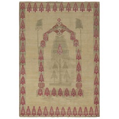 Antigua alfombra de oración de Anatolia occidental en beige, rojo y verde  Rug & Kilim