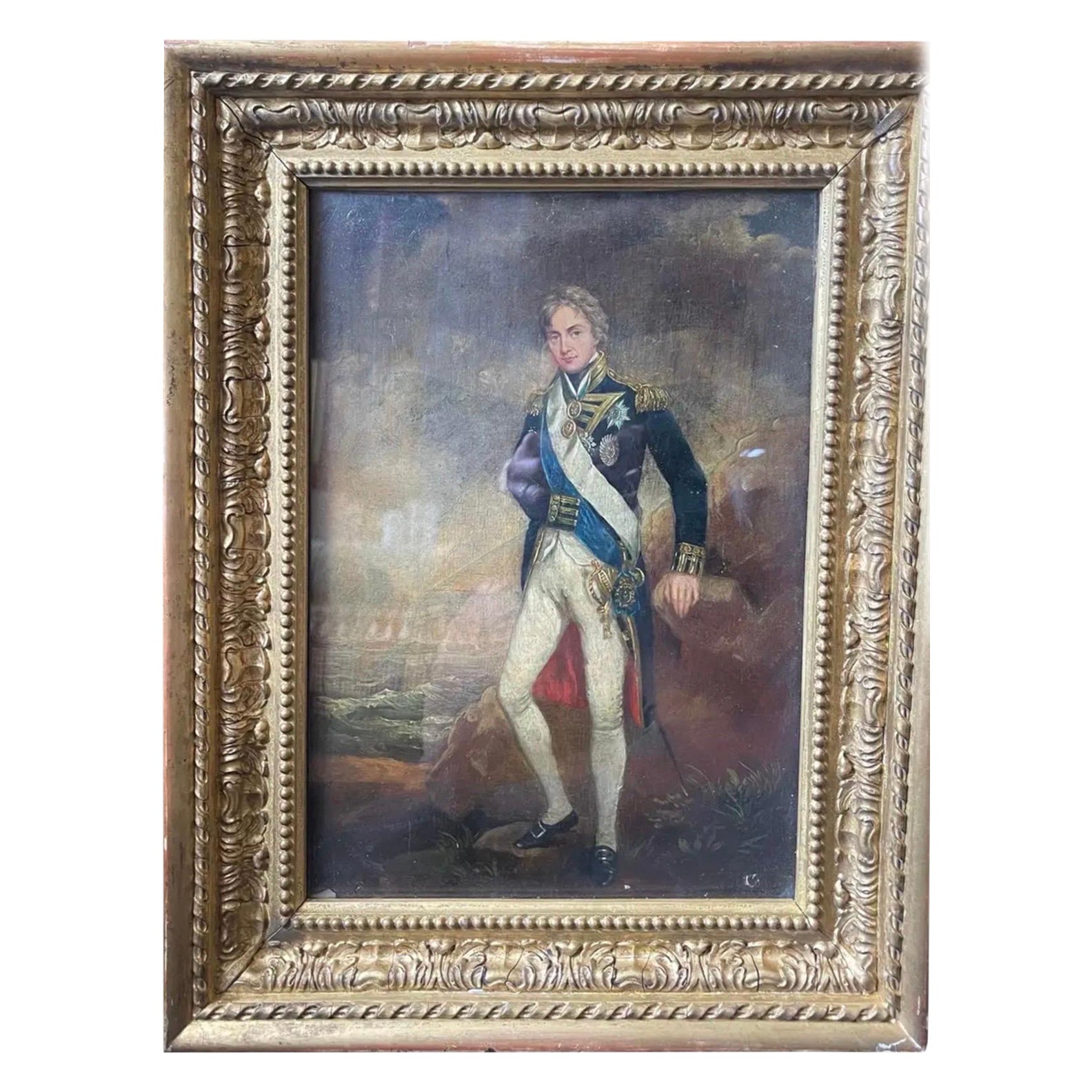 Oil on Wood Depicting Amiral Horatio Nelson in Military Costume England 19th For Sale