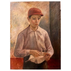 Óleo sobre lienzo Niño con concha Firmado Marchetti 1938 Italia