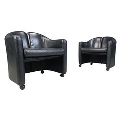 Vintage leather armchairs PS142 by eugenio gerli for Tecno, 1970s