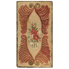 Antique Hooked Rug in Beige-Brown with Colorful Floral Medallion  Rug & Kilim