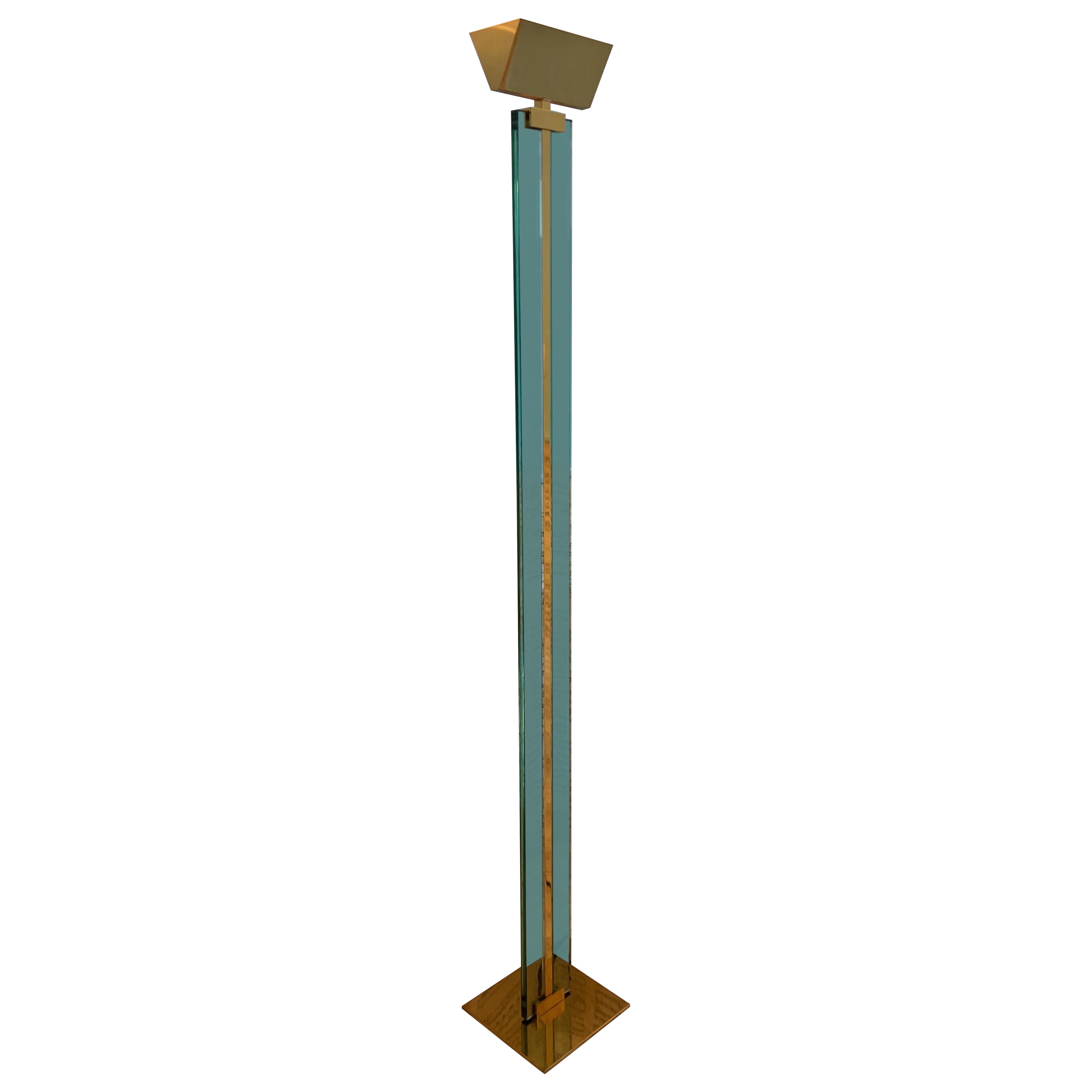 Mid Century Modern Mauro Martini Glass and Brass Floor Lamp, Italy, 1970s