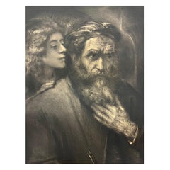 Antike Lithographie: "Der Heilige Matthäus" nach Rembrandt - Stempel des Louvre-Museums