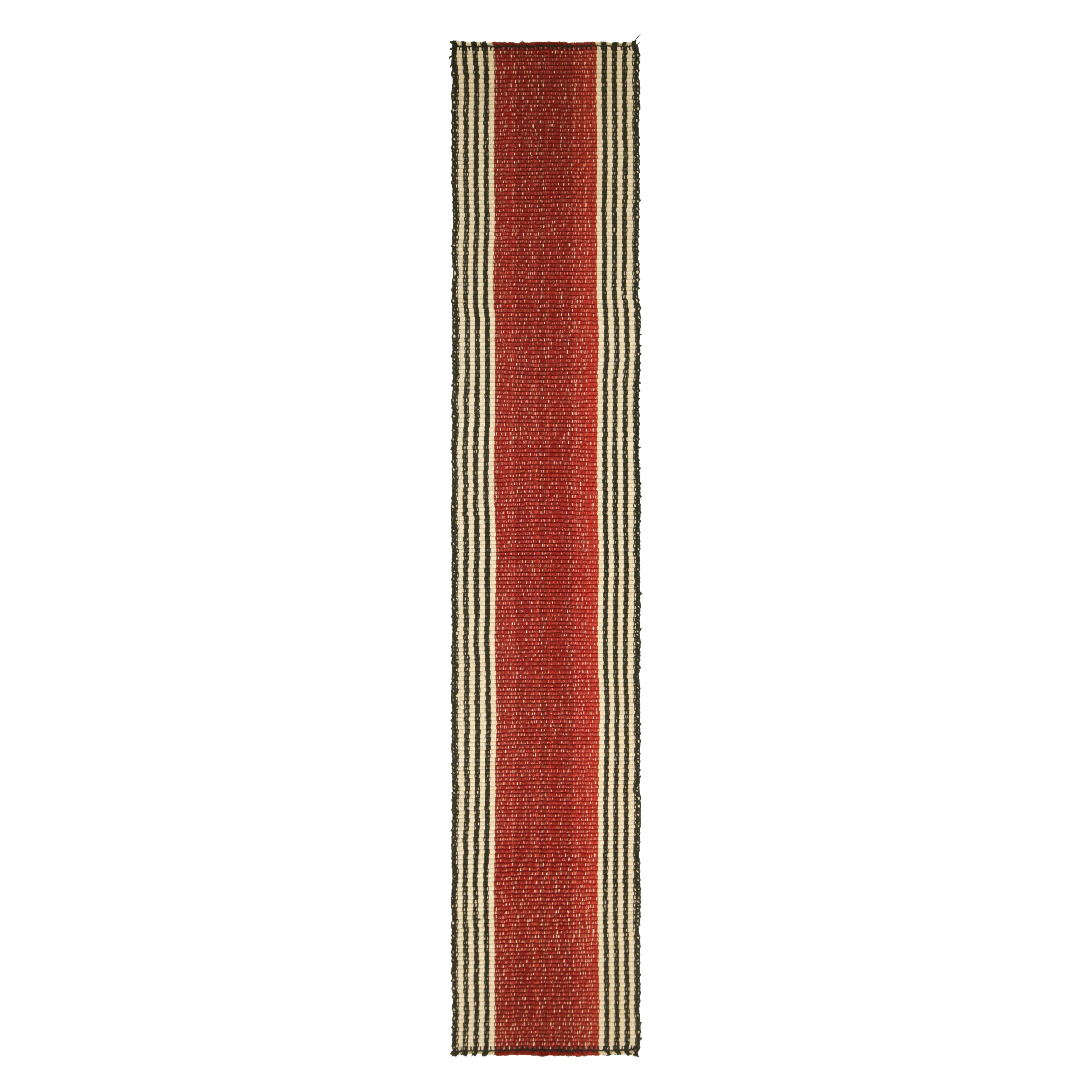 Alfombra contemporánea Rug & Kilim de color rojo con rayas beige y negras