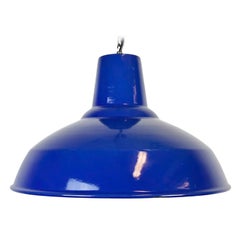 Industrial Blue Enamel Factory Pendant Lamp, 1960s