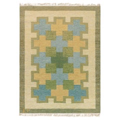 Doris Leslie Blau Vintage Swedish Flat Woven Rug by Kerstin Persson Signed 'KP'