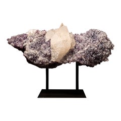 Rare Elestial Spar Calcite on Amethyst Cluster with Delicate Calcite Flowers