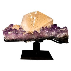 Collection-Grade "Truly Cubic" Calcite on Amethyst Cluster