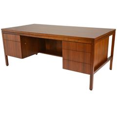 Large Walnut Executive Desk in the Style of Jens Risom