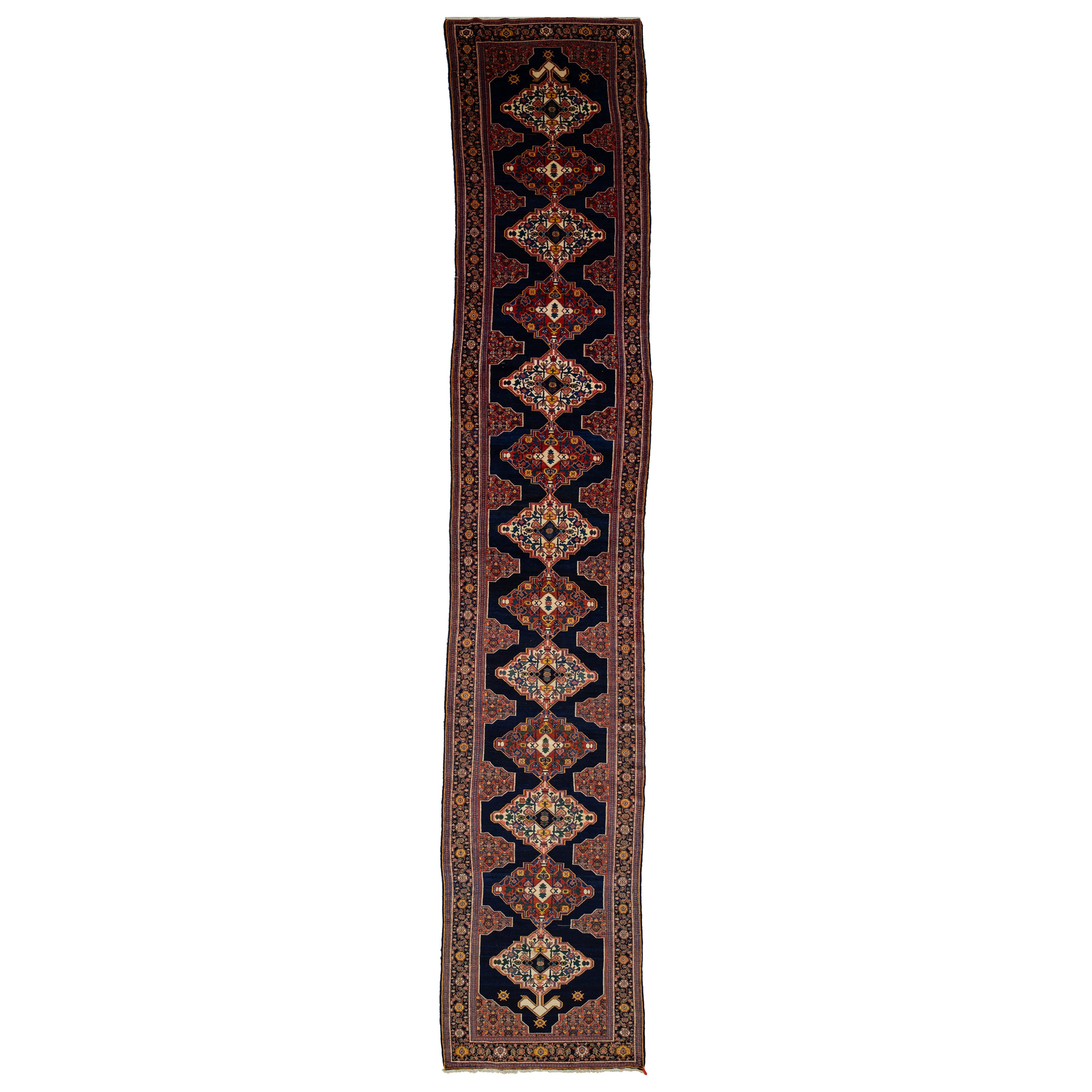 Blue Antique Malayer Persian Long Wool Runner With Tribal Design