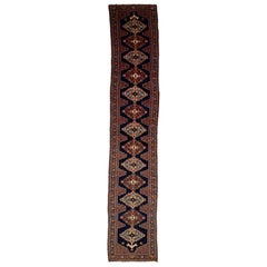 Blue Antique Malayer Persian Long Wool Runner With Tribal Design