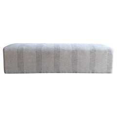 Upholstered Ottoman Bench in Stone Washed Linen with Faded Stripe