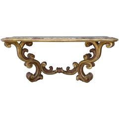 Giltwood Italian Console with Serpentine Marble Top