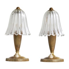 Italienische Designerin, Tischlampen, Messing, Glas, Italien, 1940er Jahre