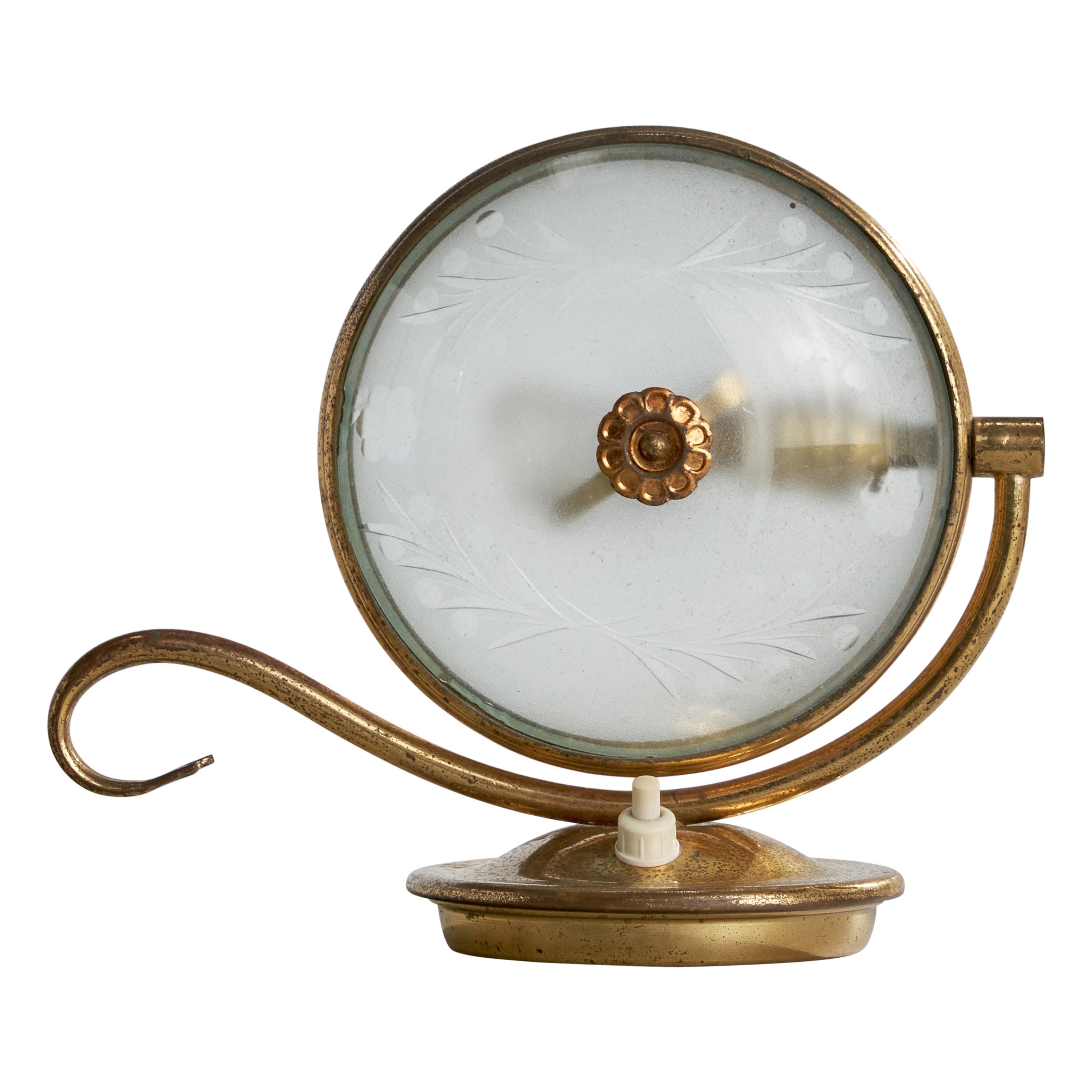 Lampada da tavolo di design italiano, ottone, vetro, Italia, anni '40