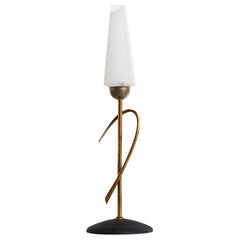 French Designer, Table Lamp, Brass, Iron, Glass, France, 1950s