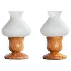 Créateur suédois, lampes de bureau, pin, verre, Suède, années 1970
