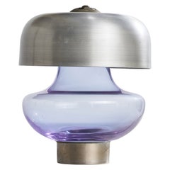 Designer italien, lampe de bureau, plaque argentée, verre, Italie, 1970