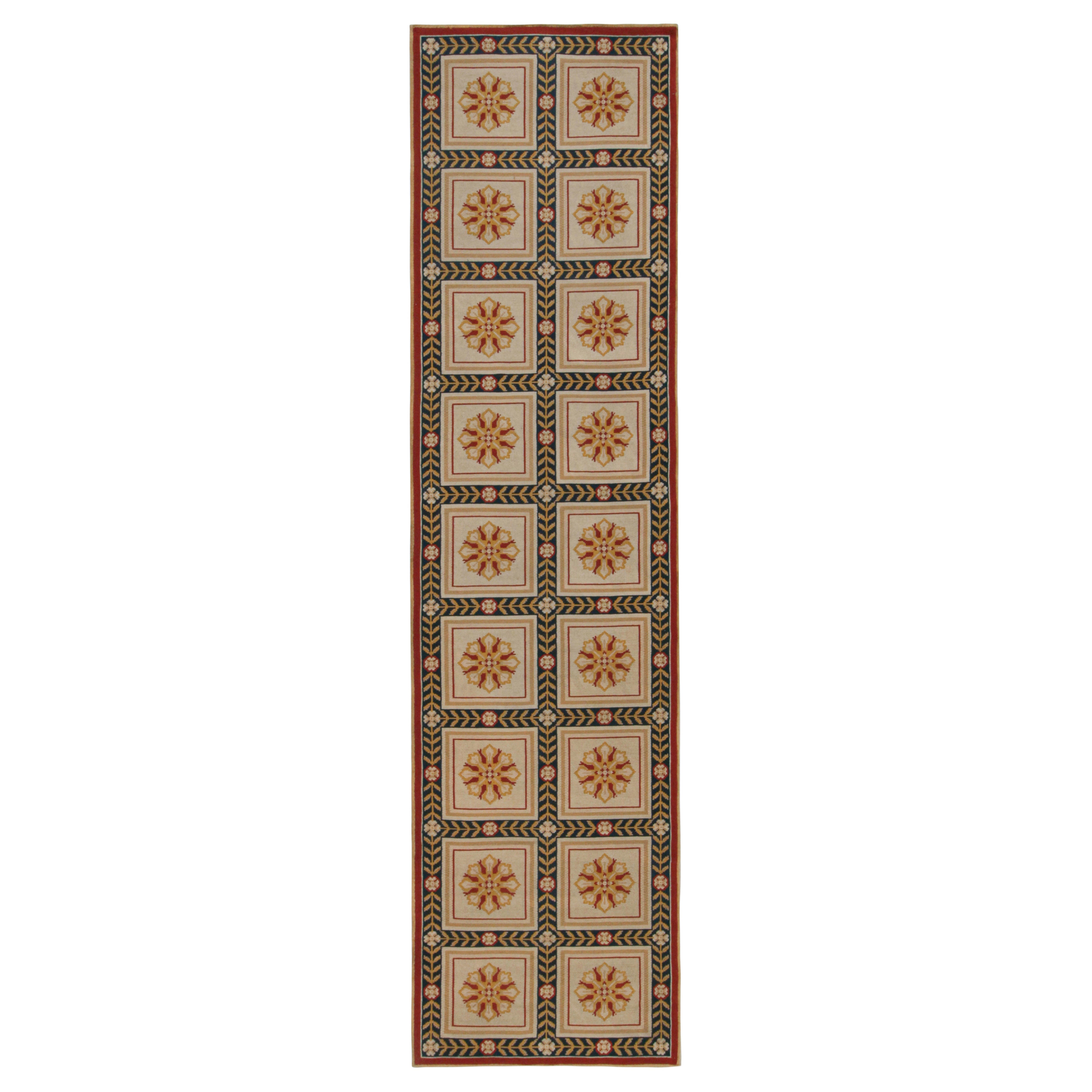 Vintage Arraiolos Needlepoint runner in Beige, Red and Gold Floral Medallions