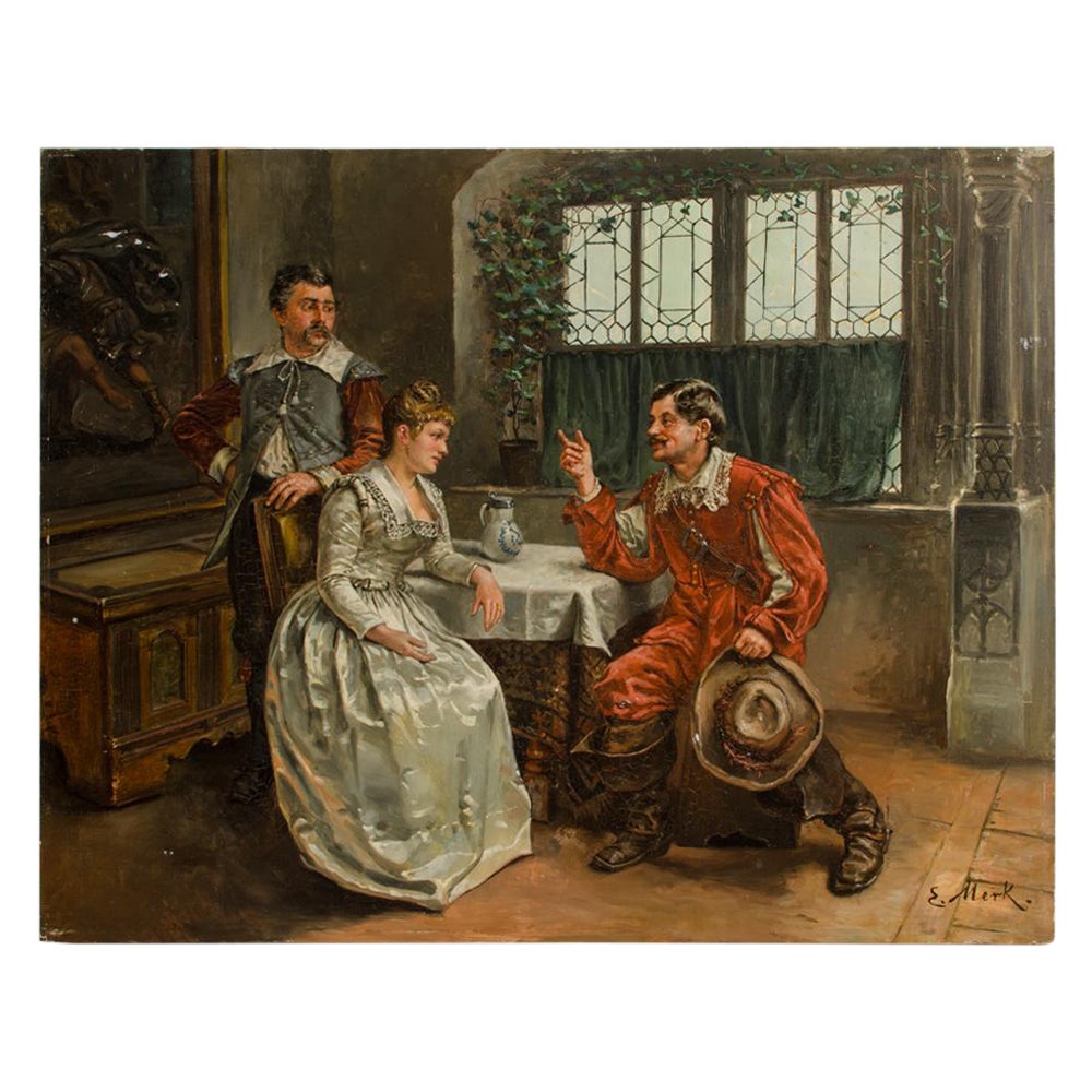 Eduard Merk ( alemán, n.1816- m.1888) "La reunión", óleo sobre madera