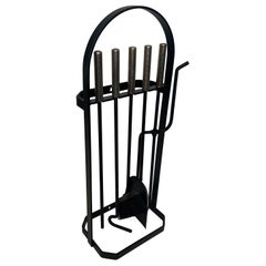 Utensilios para Chimenea en Soporte de Diseño Lacado Negro y Cromado