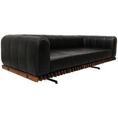 Pacific Green Palmwood and Channeled Leather Floating Sofa Daybed